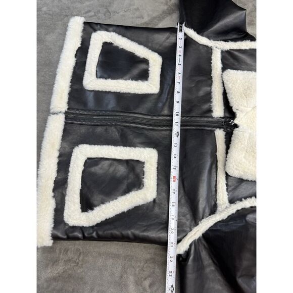 French Connection Faux Shearling Aviator Jacket Black White XL US 12 - Picture 6 of 10